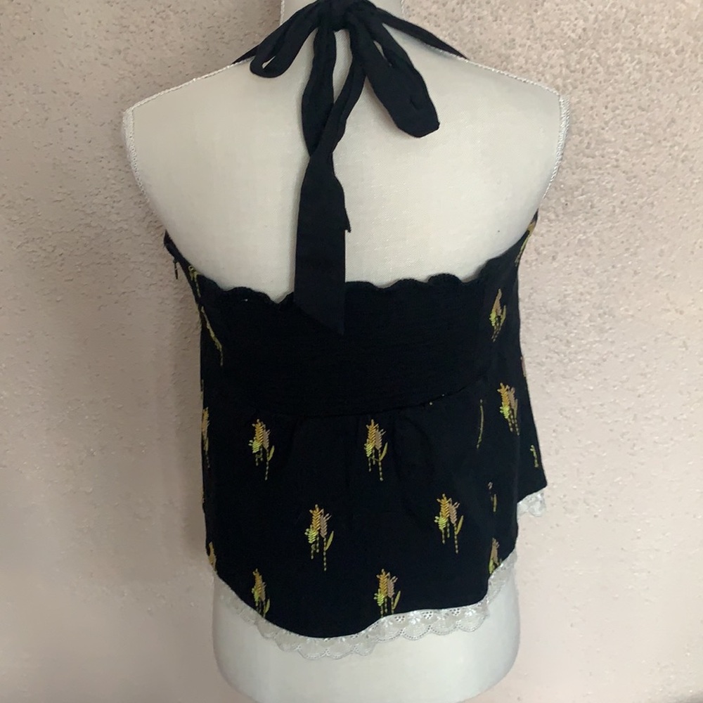 Floreat Black Lace-Trim Halter Cami with Gold wheat print - Picture 5 of 13